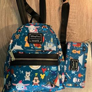 Loungefly Disney Parks Blue Backpack and Wallet Set